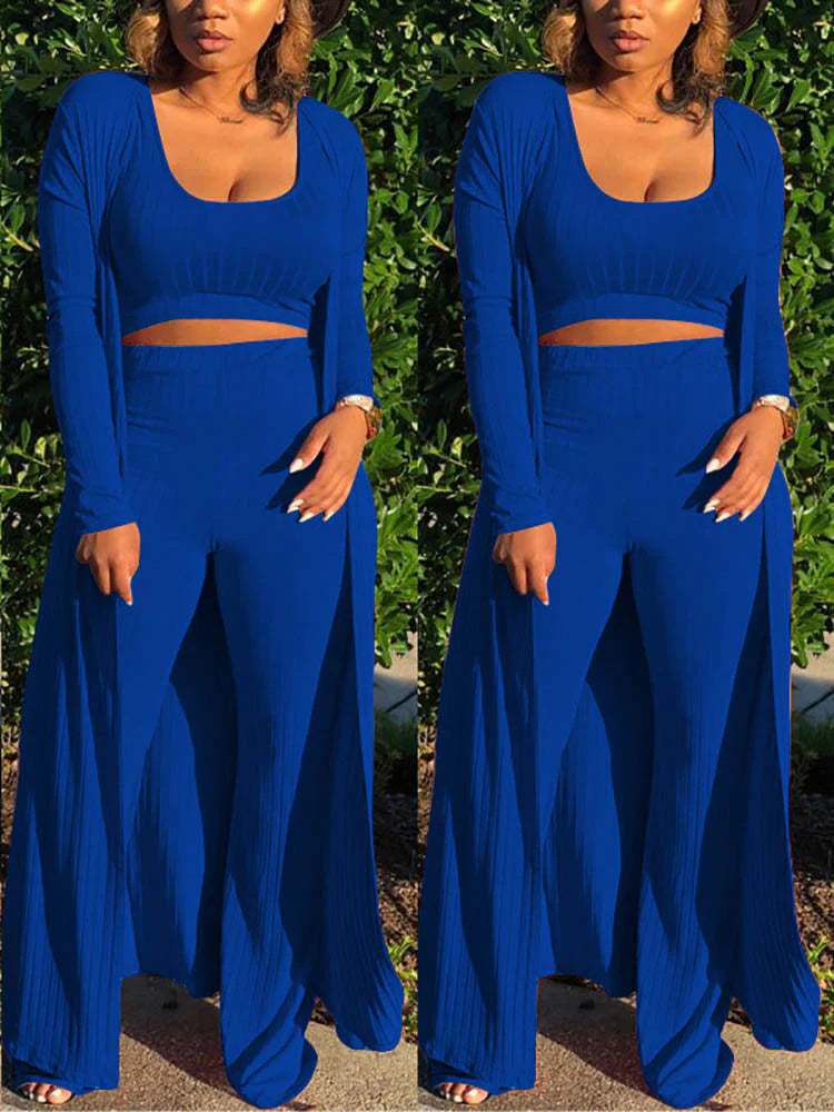 3PC Ribbed Cardigan Tank Pants Set