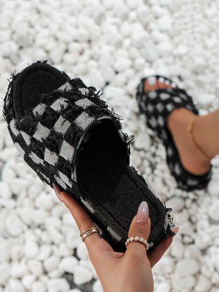 Checkerboard Denim Sandals