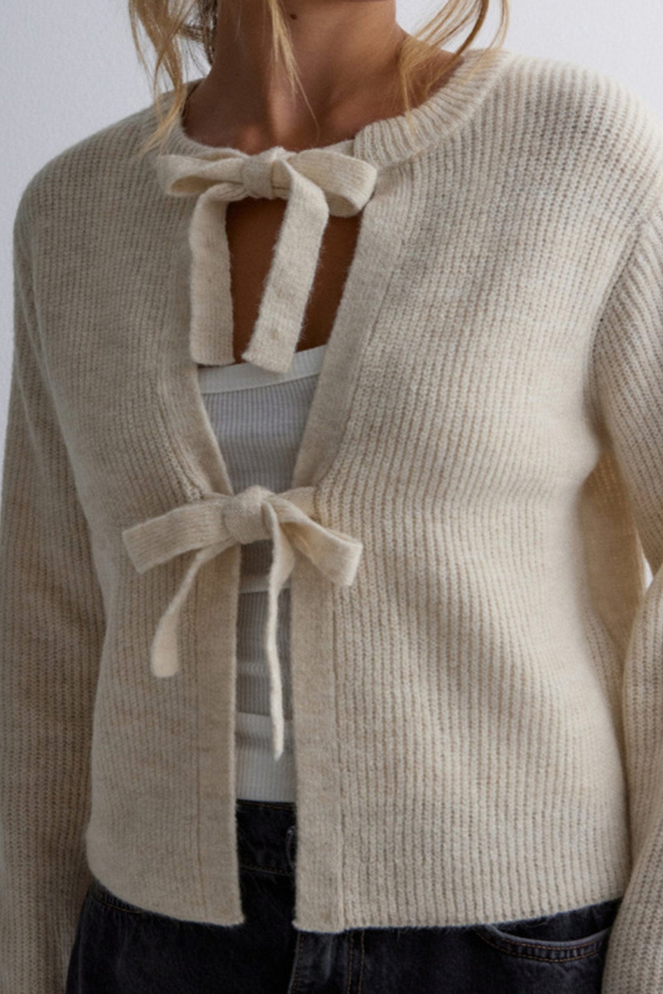 Tie Up Ribbed Knit Short Cardigan