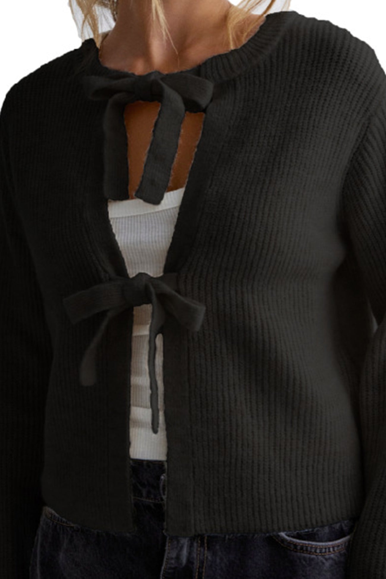 Tie Up Ribbed Knit Short Cardigan