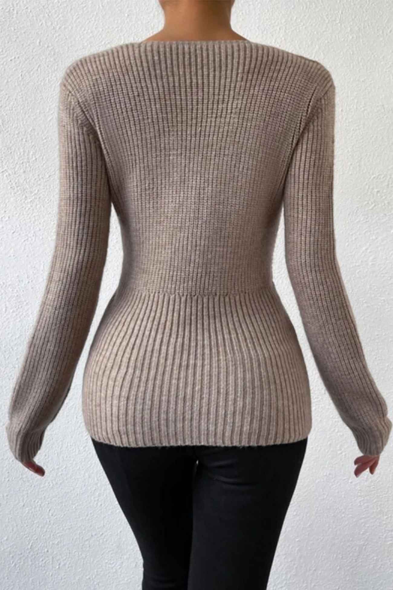 V Neck Twisted Front Knitted Sweater