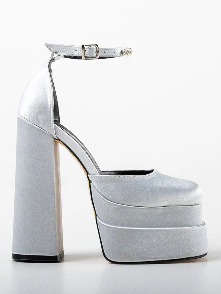 Rhinestone Decor Platform Heels