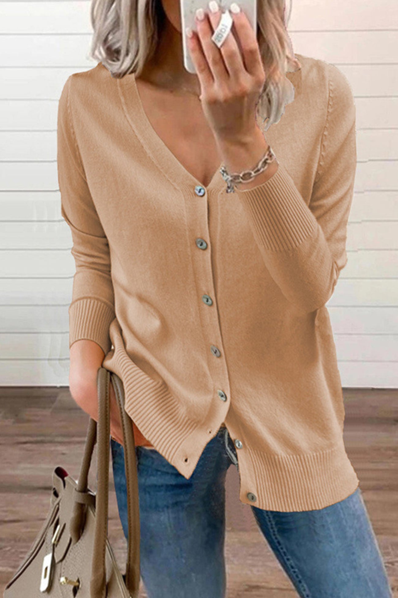 V Neck Button Down Cardigan