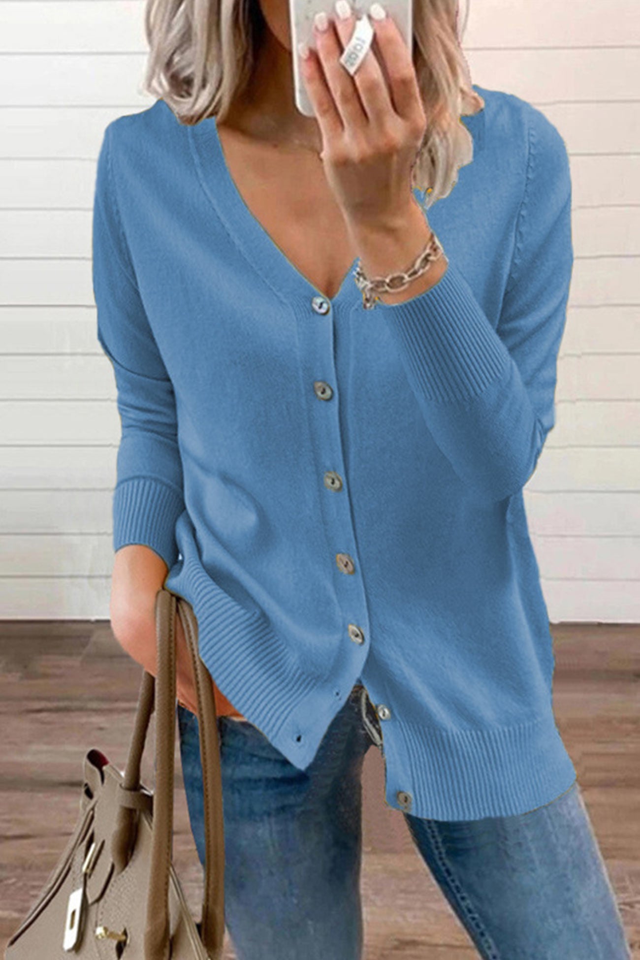 V Neck Button Down Cardigan
