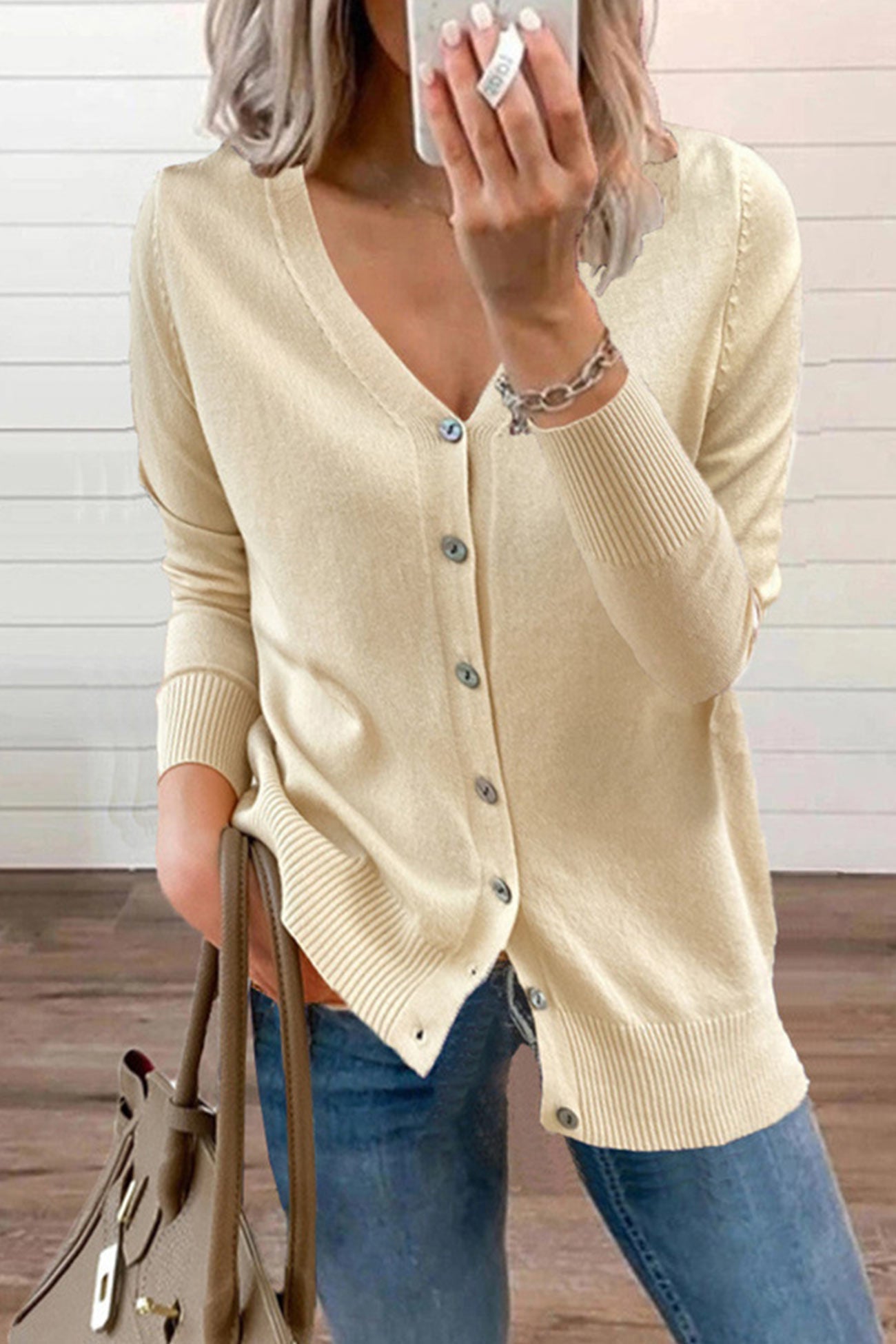 V Neck Button Down Cardigan