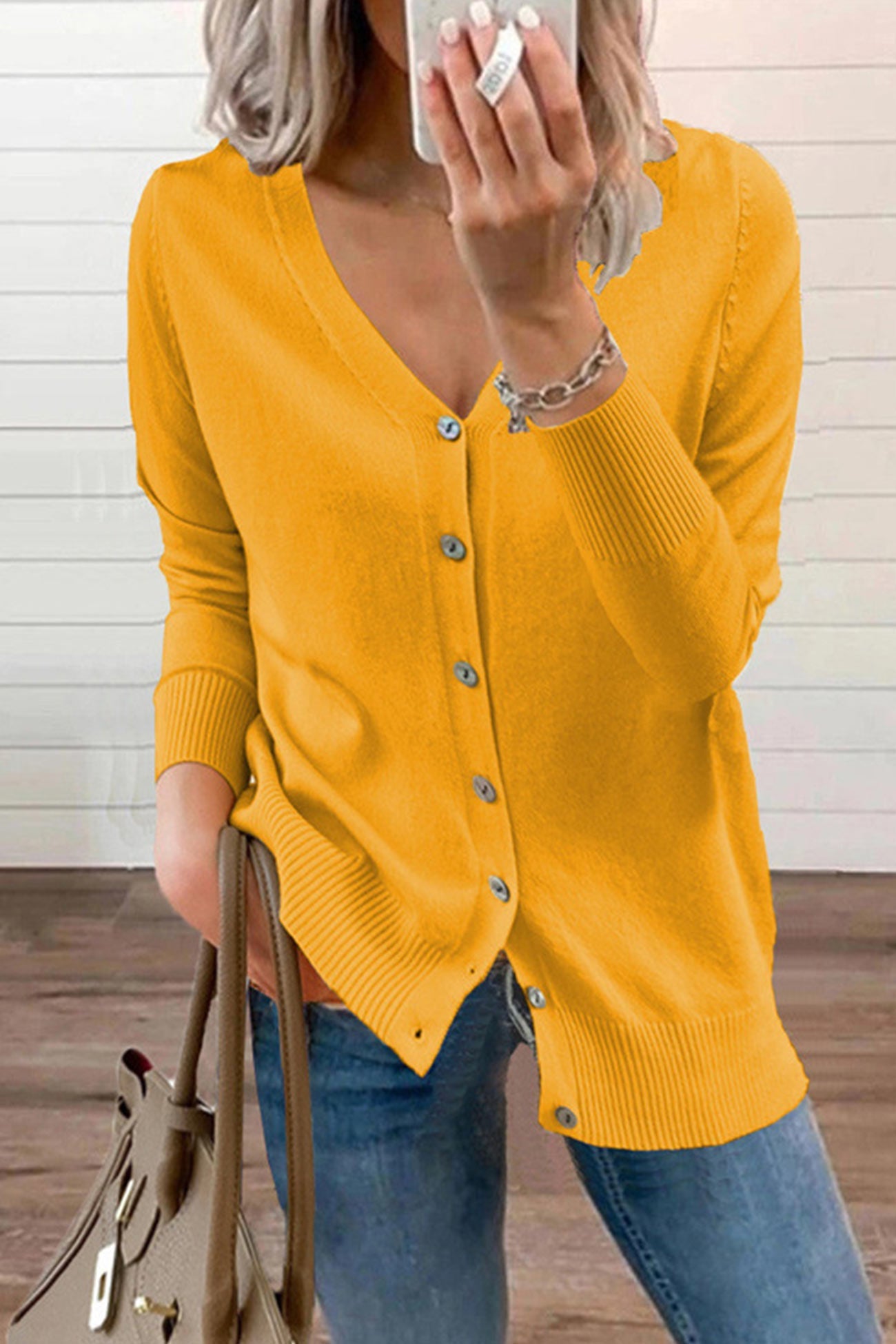 V Neck Button Down Cardigan
