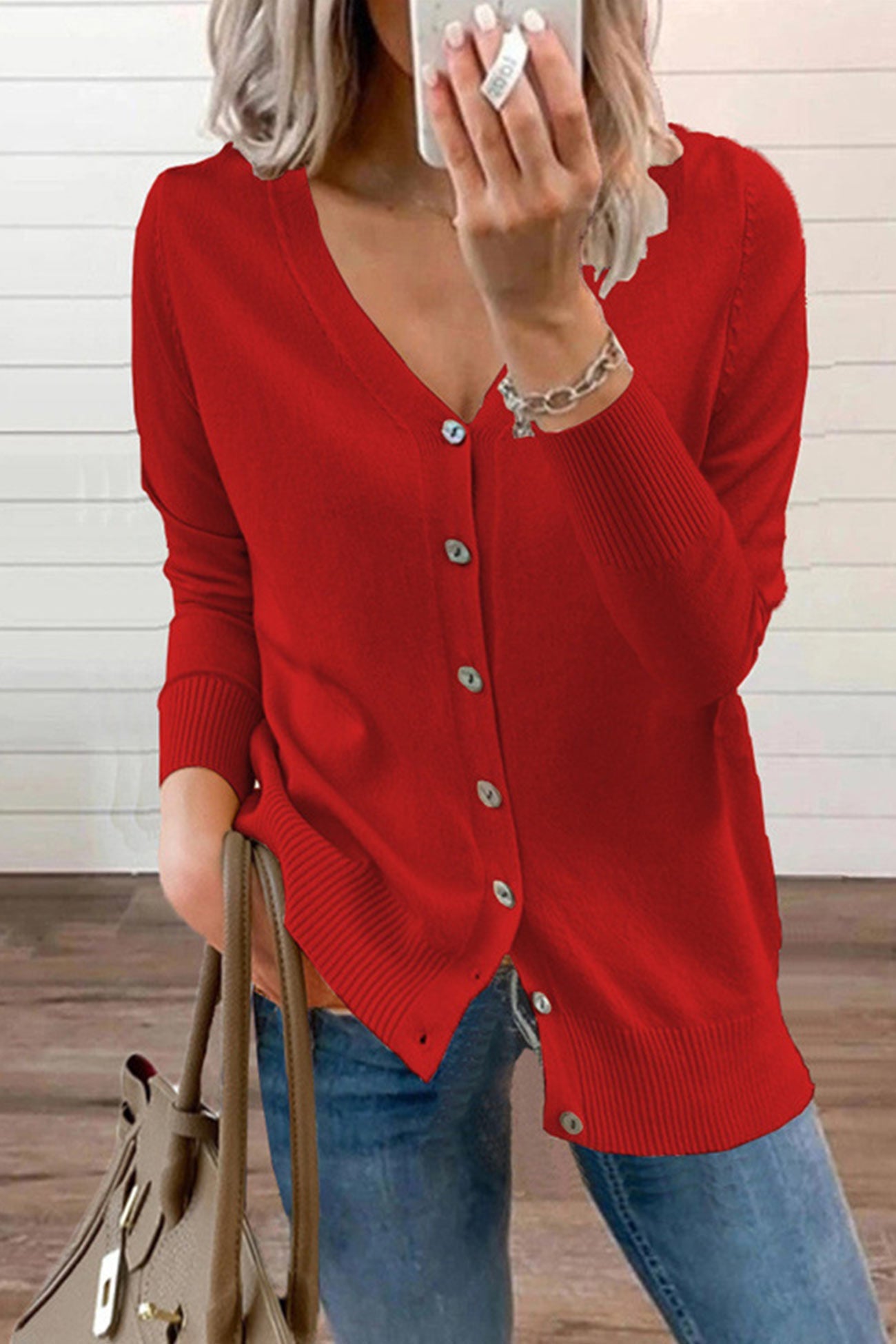 V Neck Button Down Cardigan