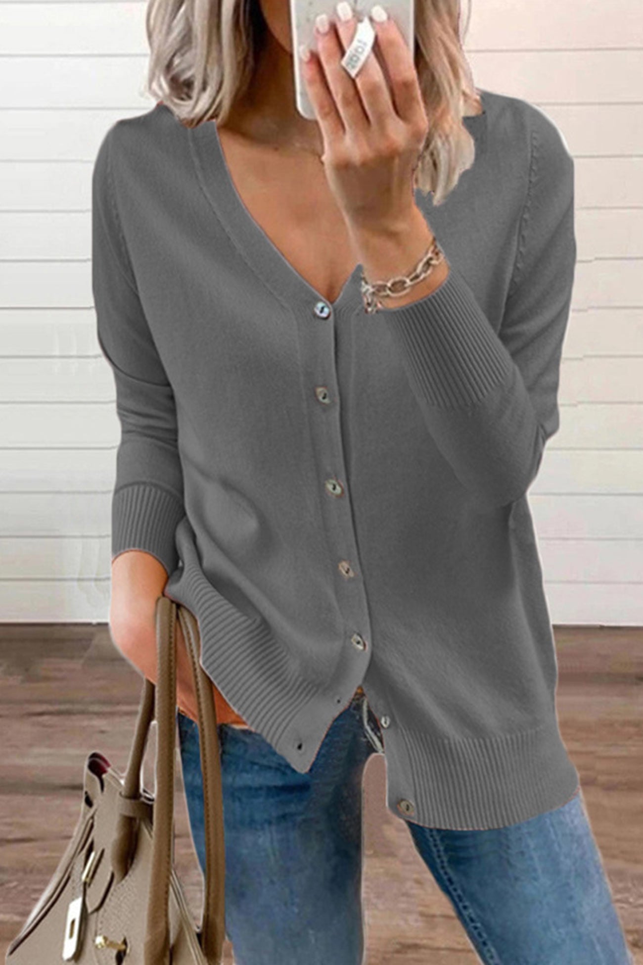 V Neck Button Down Cardigan