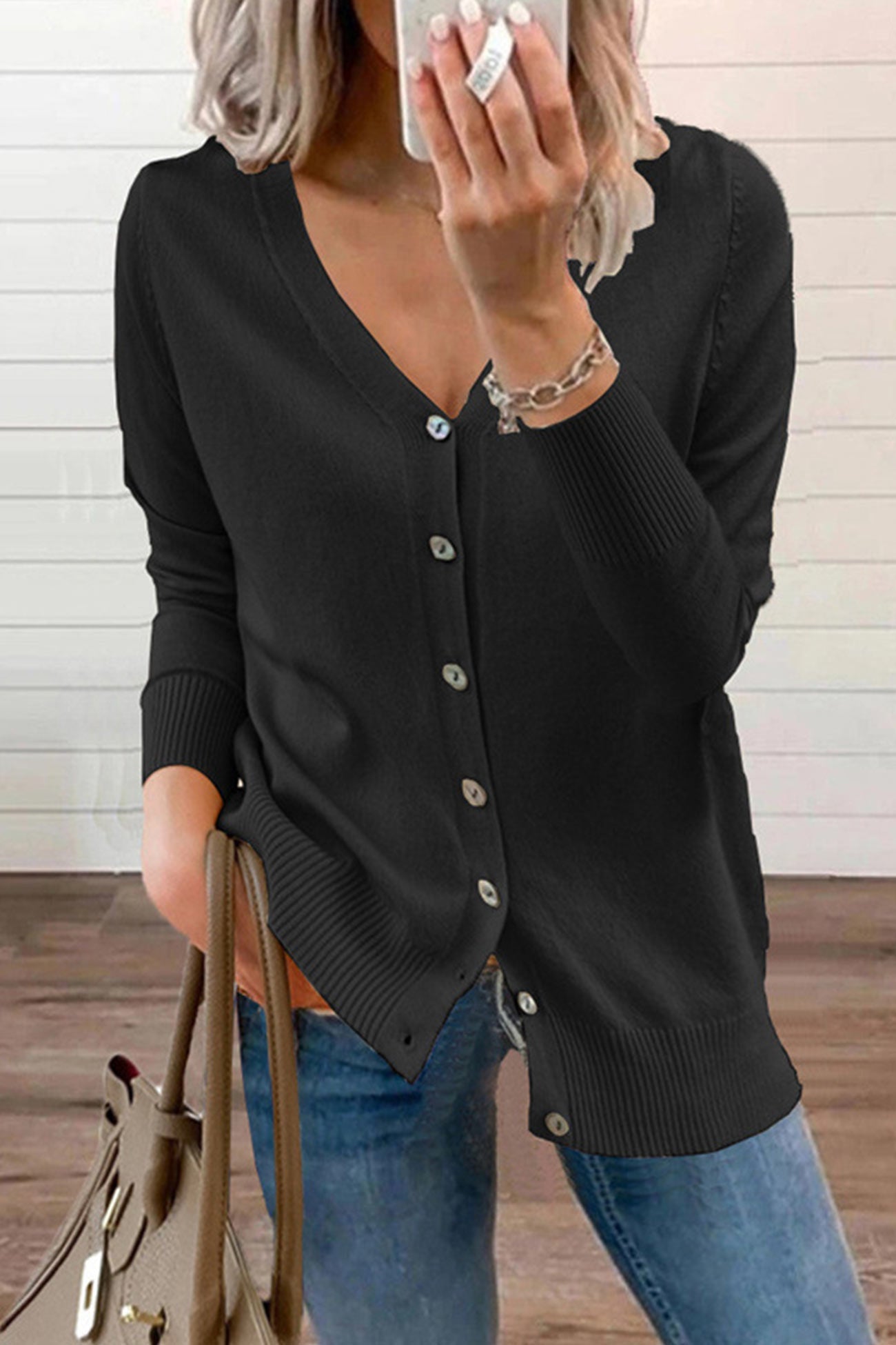 V Neck Button Down Cardigan