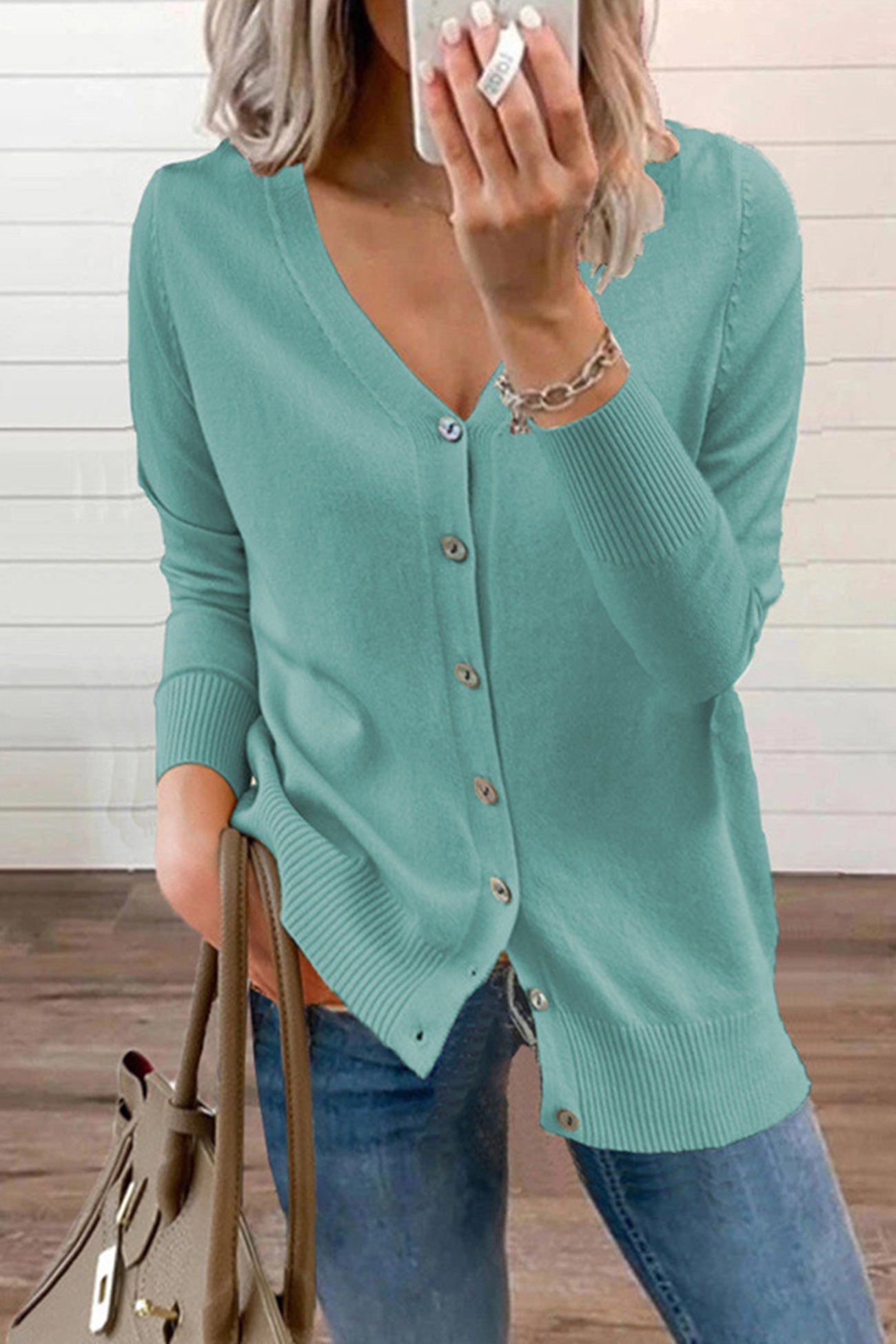 V Neck Button Down Cardigan