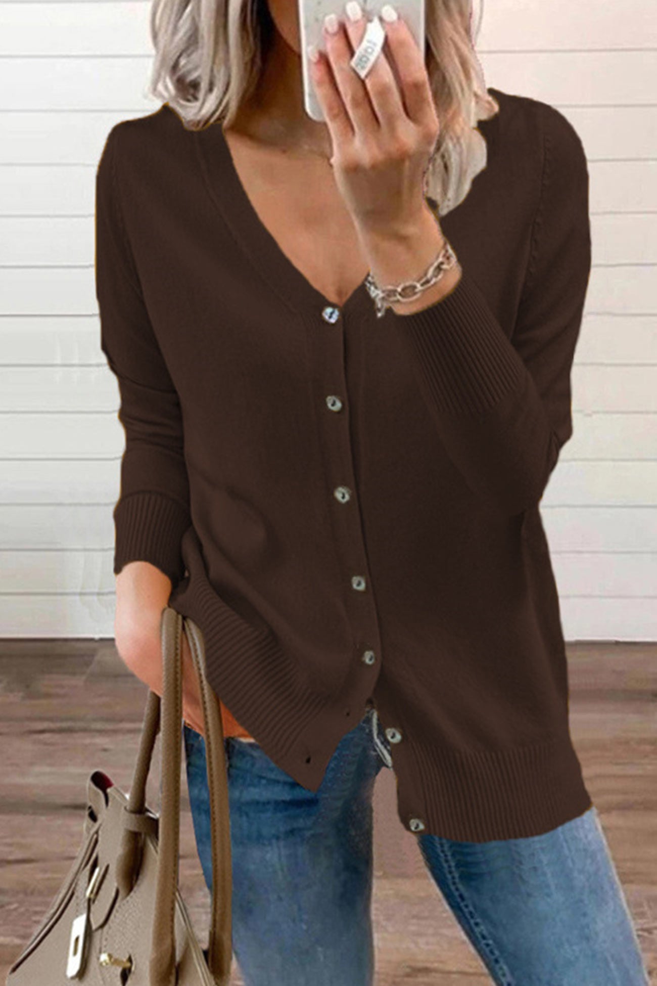 V Neck Button Down Cardigan