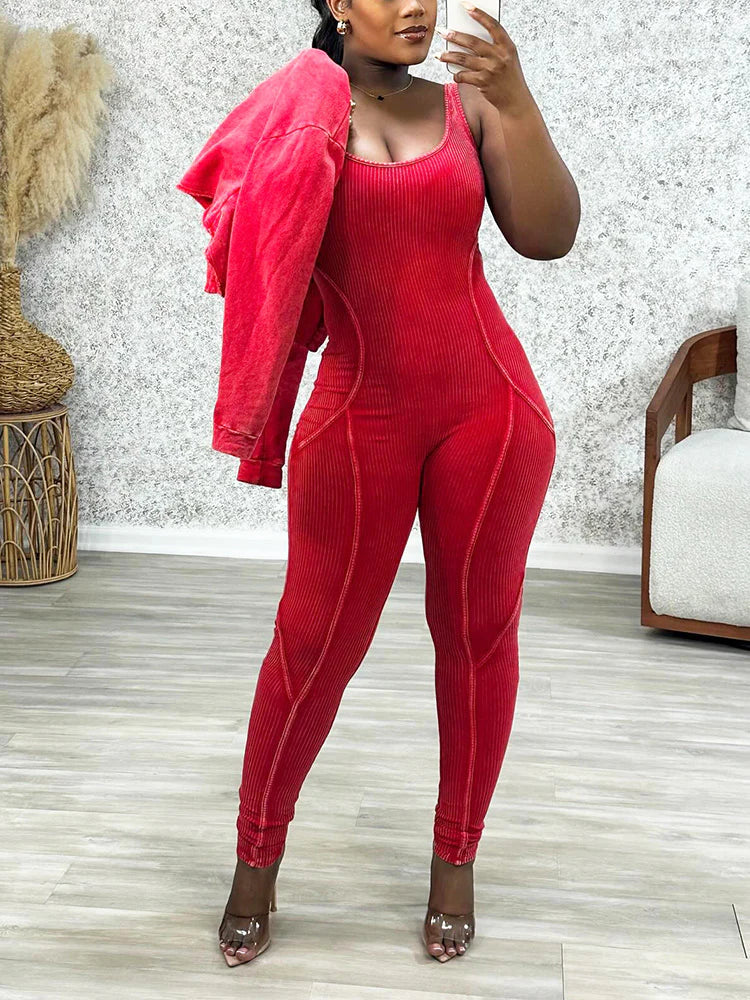 Washed Cropped Jacket & Jumpsuit Set