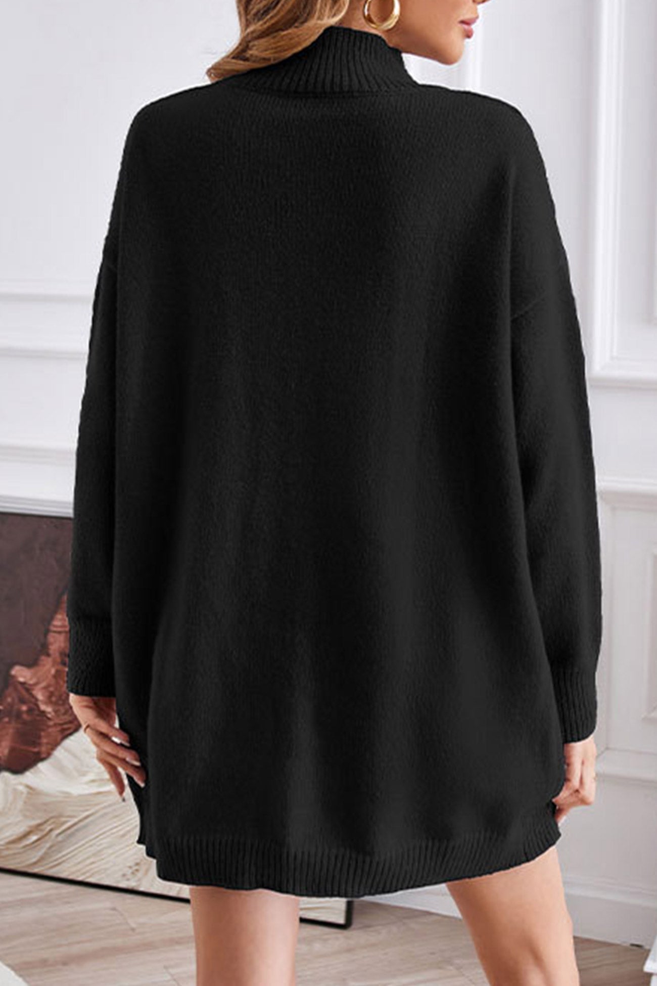 Turtleneck Slit Front Mid Length Sweater