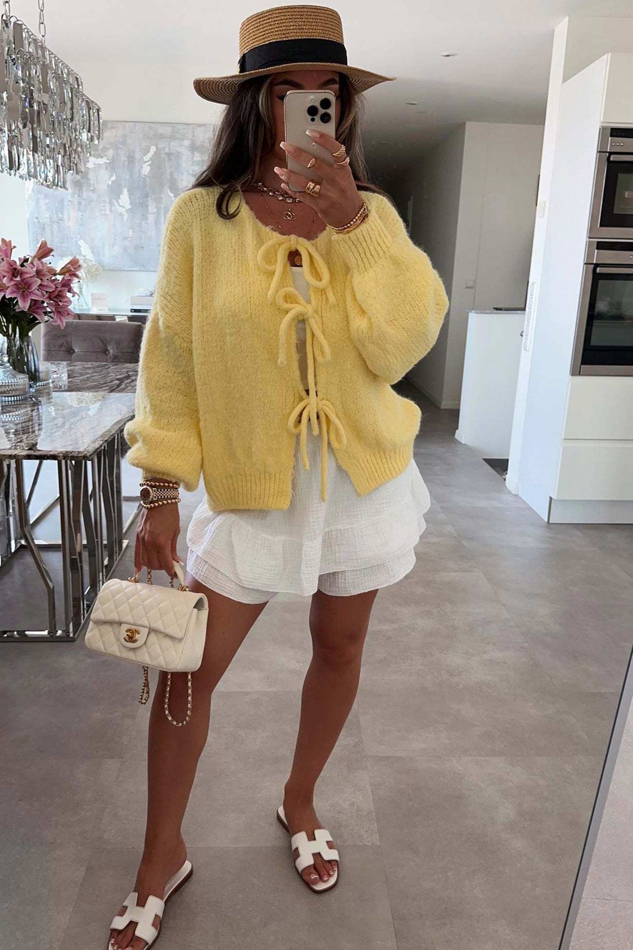Tie Up Lantern Sleeve Cardigan