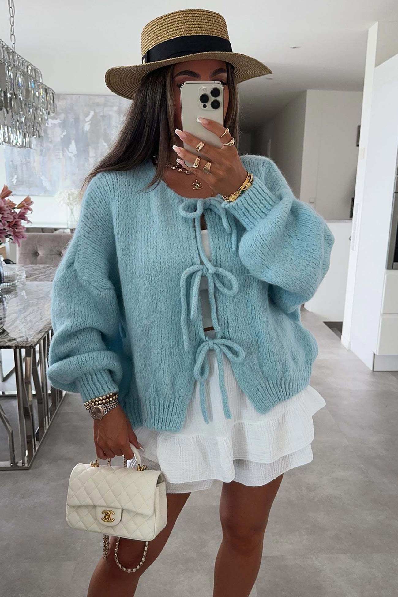 Tie Up Lantern Sleeve Cardigan