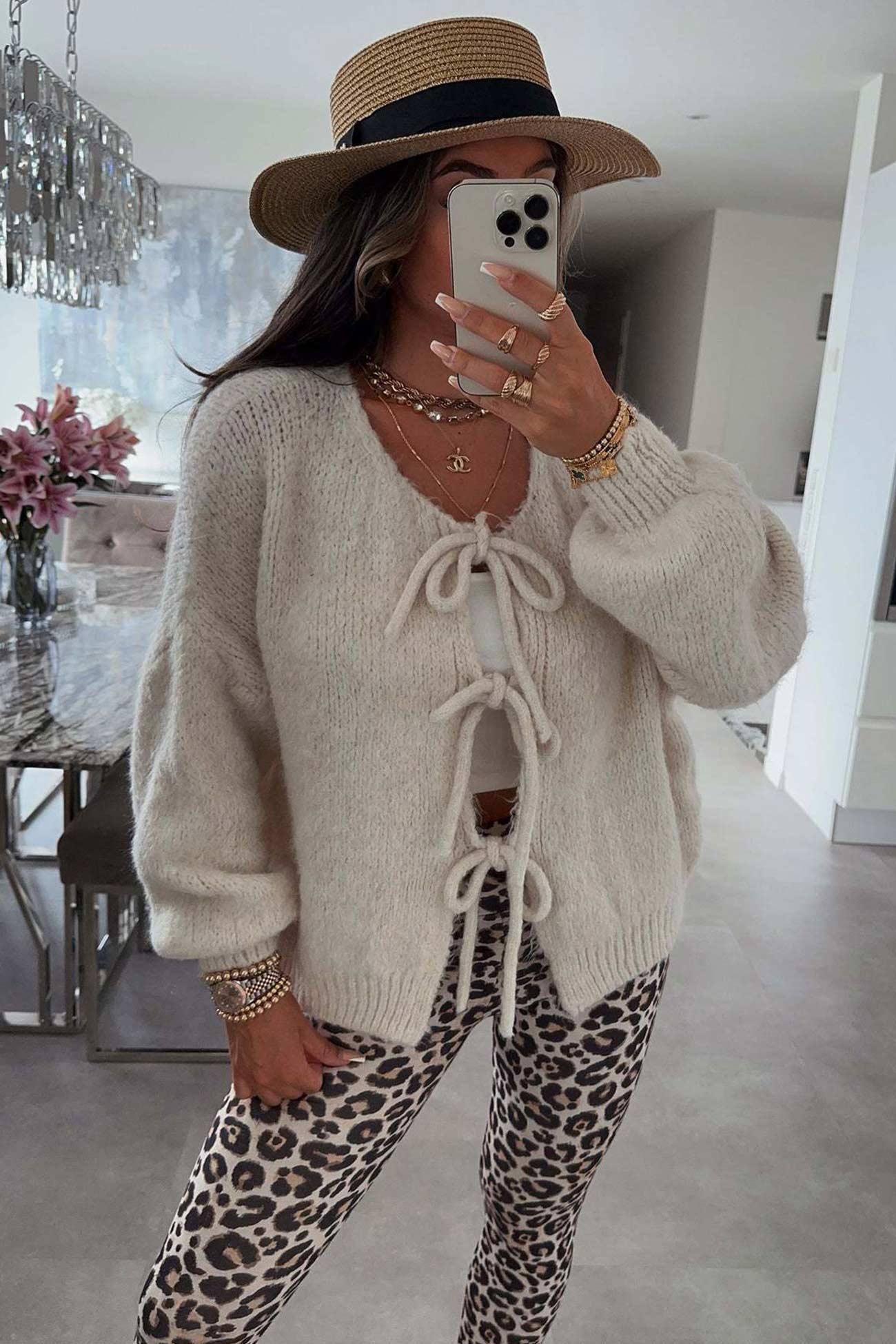 Tie Up Lantern Sleeve Cardigan