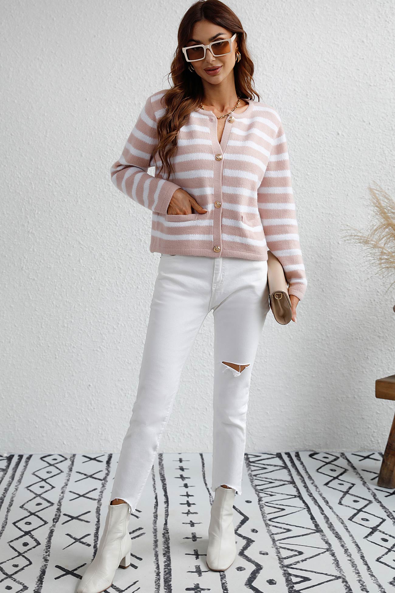 Striped Front With Pocket Cardigan
