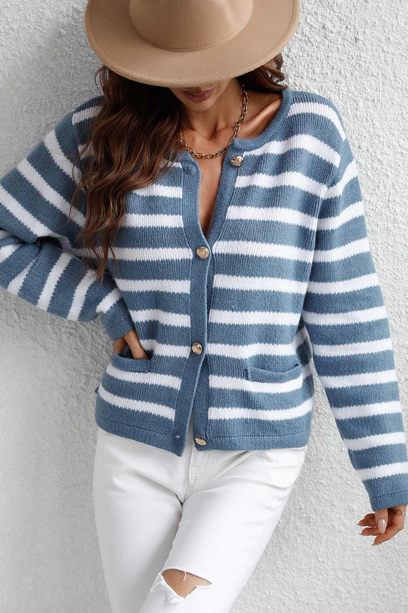 Striped Front With Pocket Cardigan
