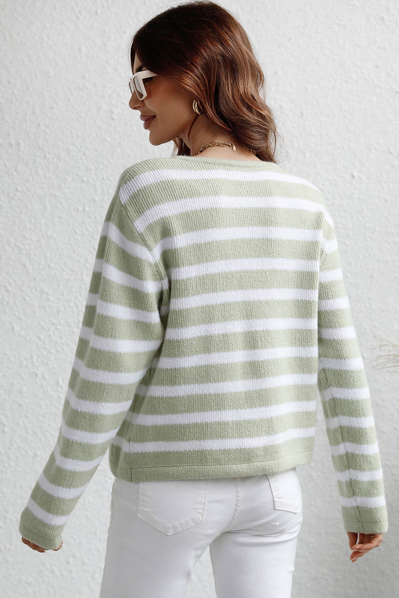Striped Front With Pocket Cardigan
