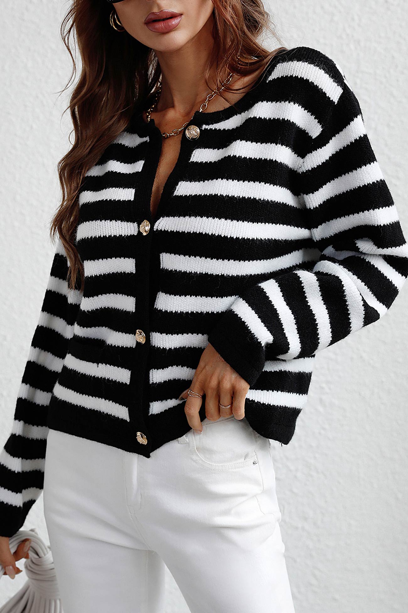 Striped Front With Pocket Cardigan
