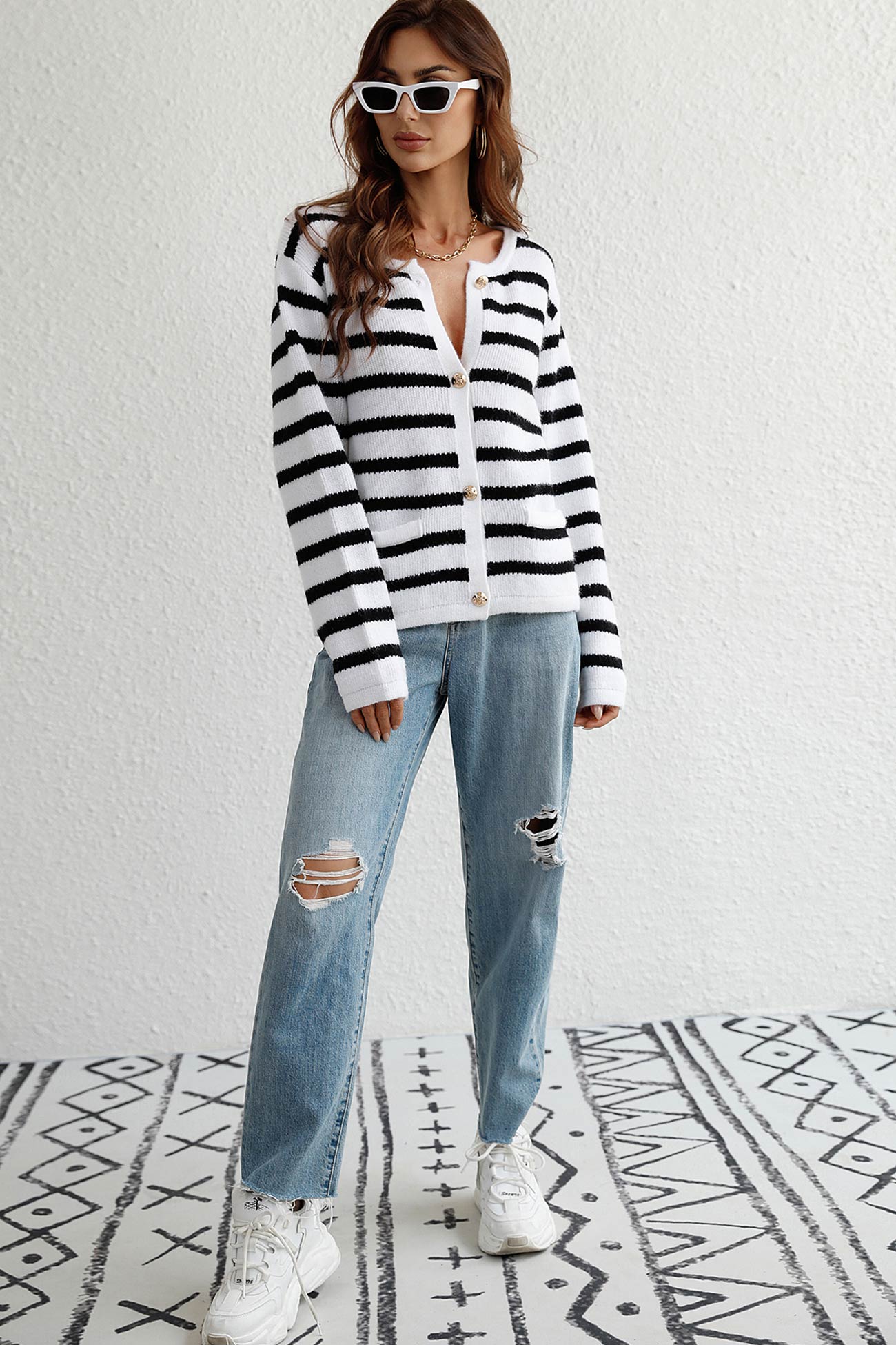 Striped Front With Pocket Cardigan
