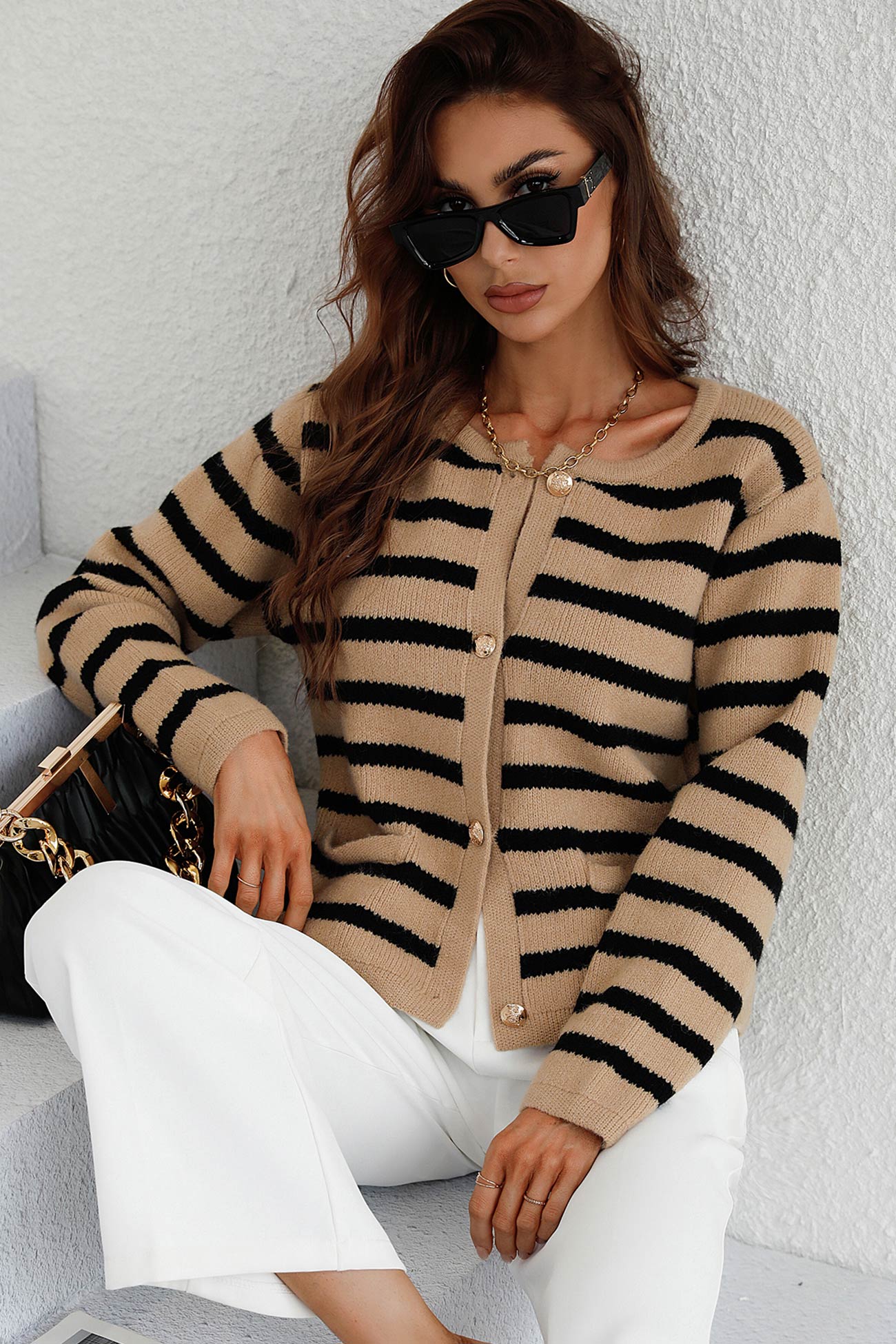Striped Front With Pocket Cardigan