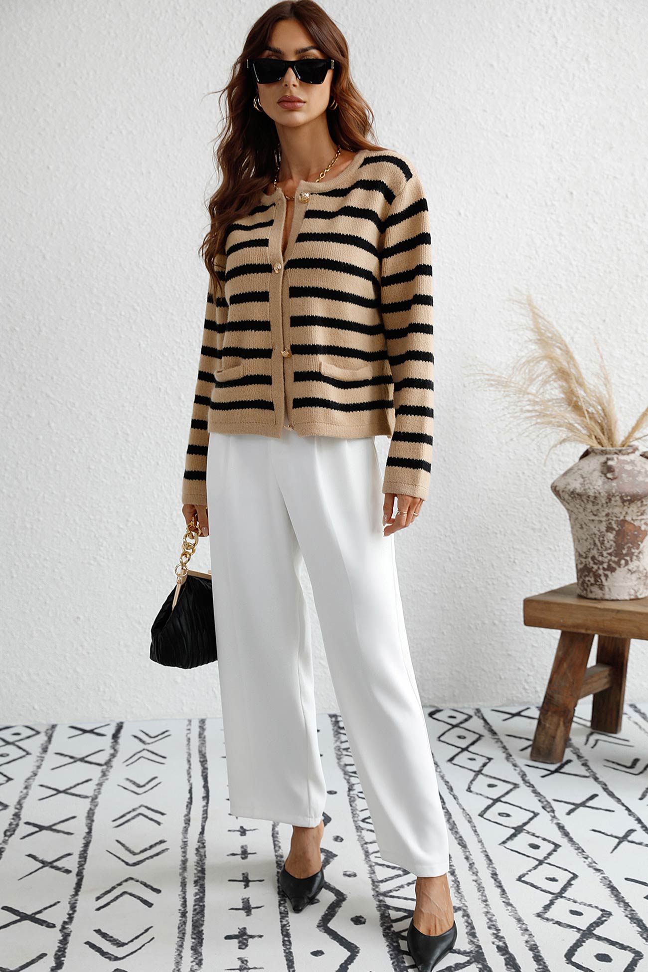 Striped Front With Pocket Cardigan