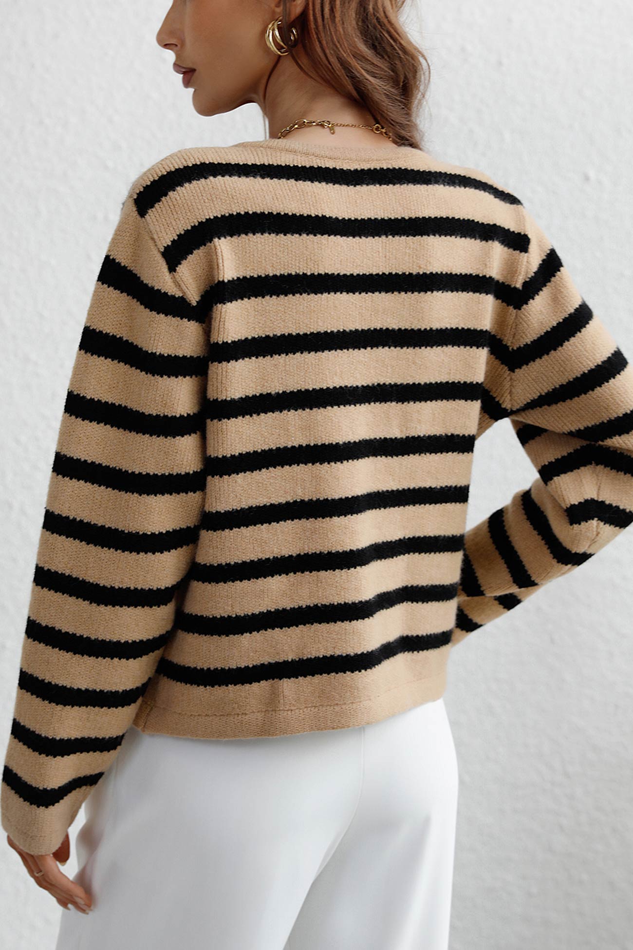 Striped Front With Pocket Cardigan