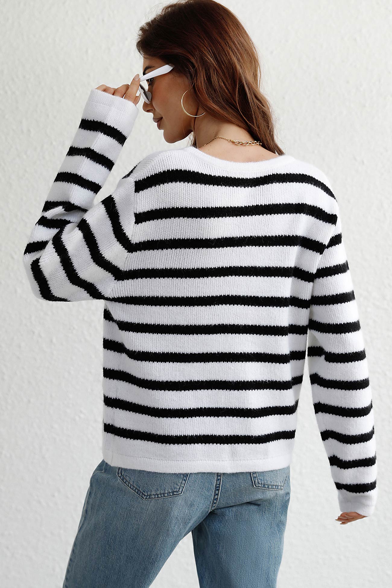 Striped Front With Pocket Cardigan