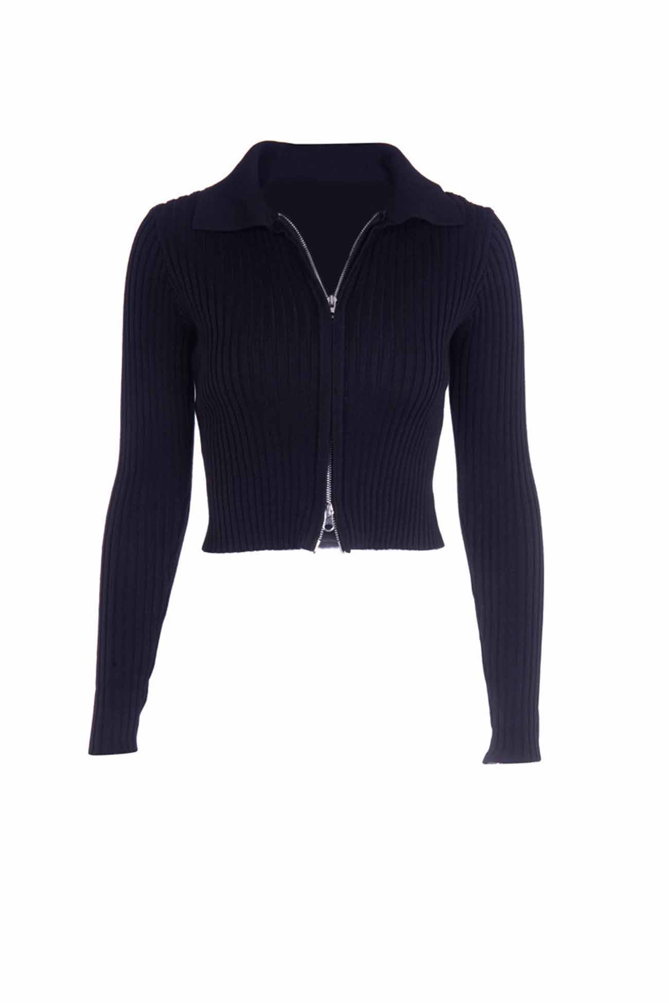 Solid Two Way Zipper Knit Cardigan