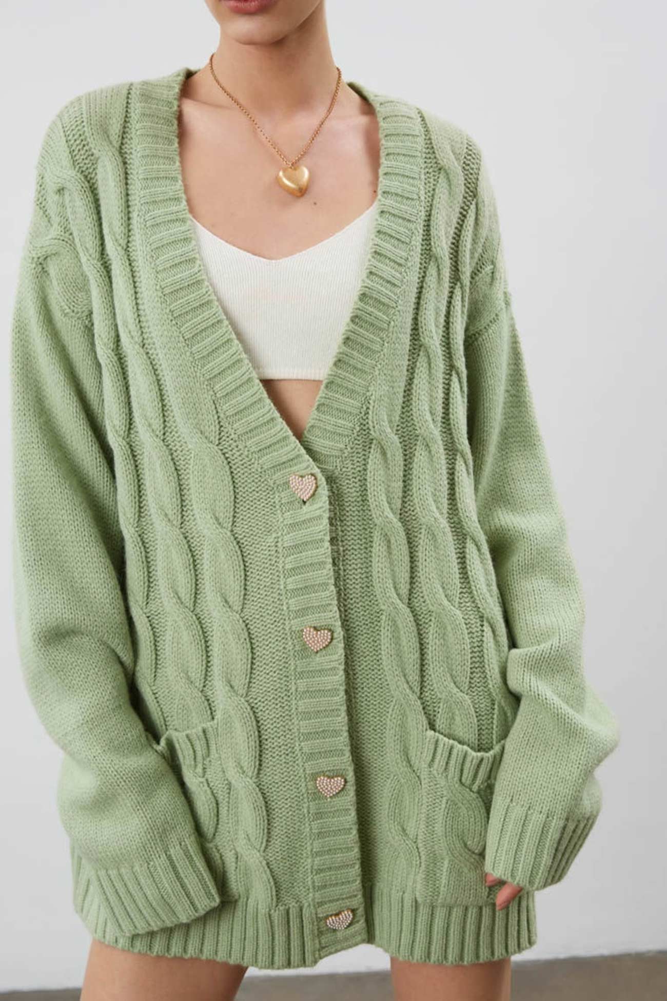 Solid Single Breasted Cable Knit Cardigan