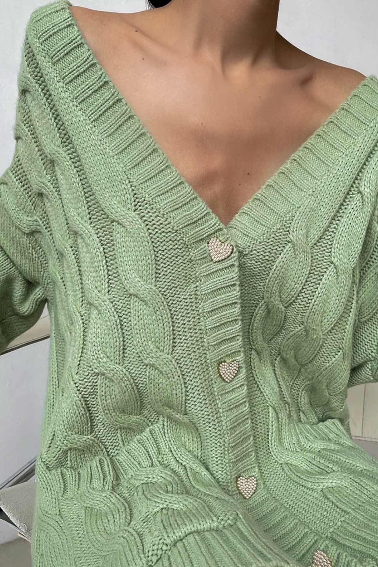 Solid Single Breasted Cable Knit Cardigan