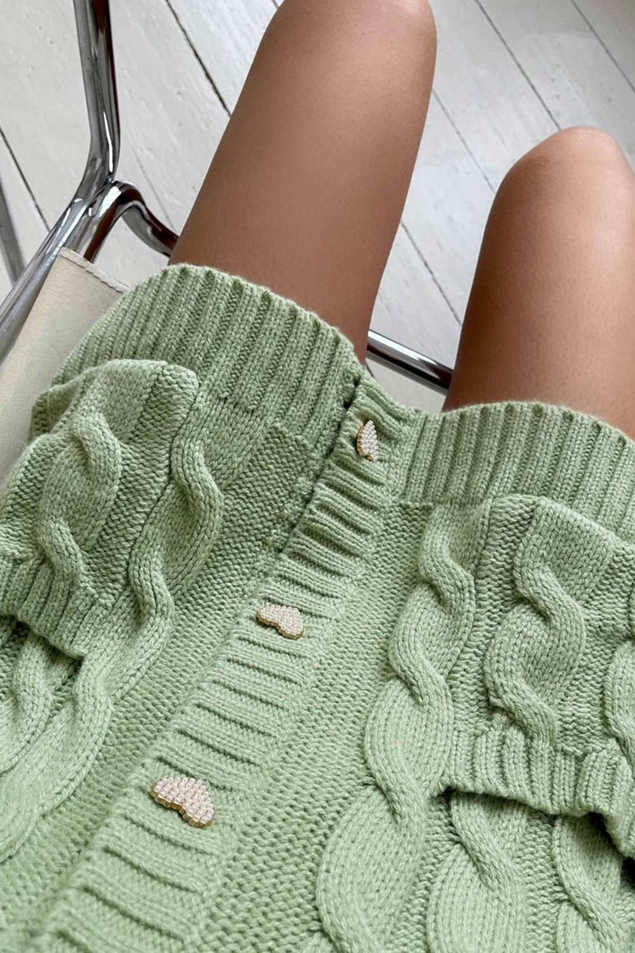 Solid Single Breasted Cable Knit Cardigan