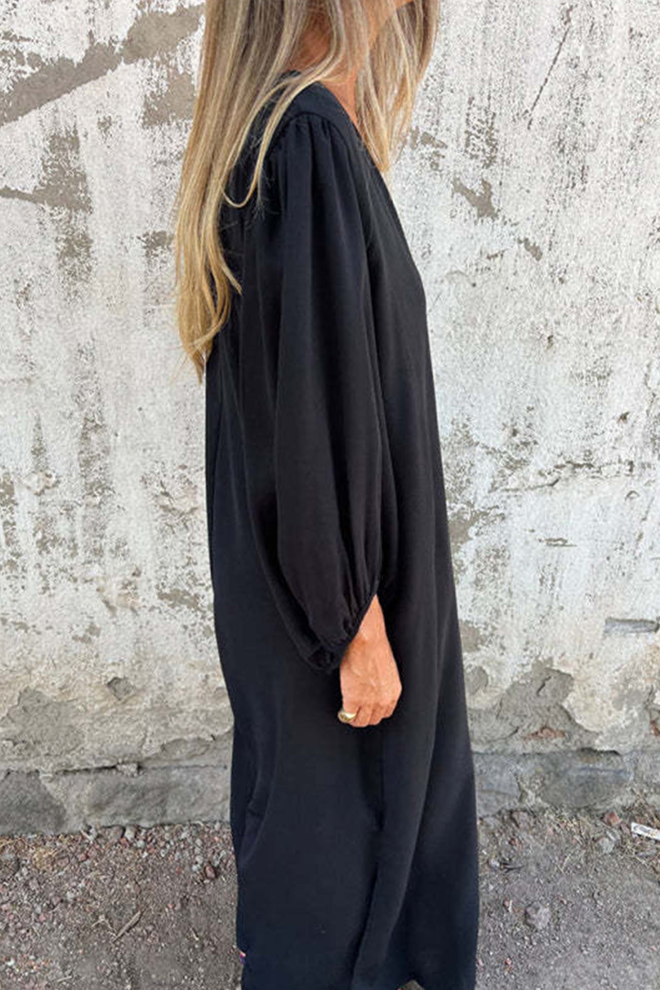 V Neck Lantern Sleeve Maxi Dress