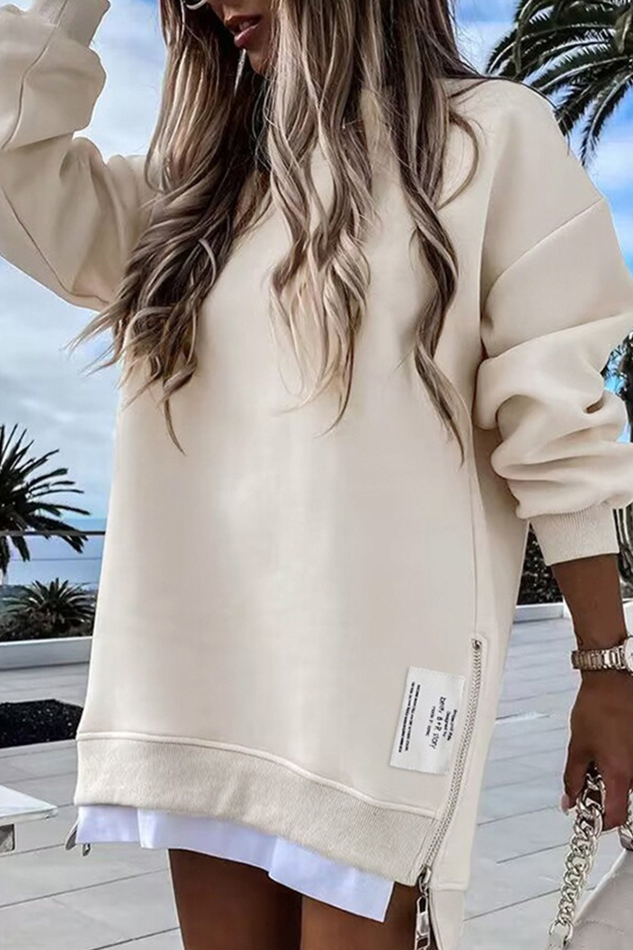 Zip up Slit Hem Fake Two piece Sweater