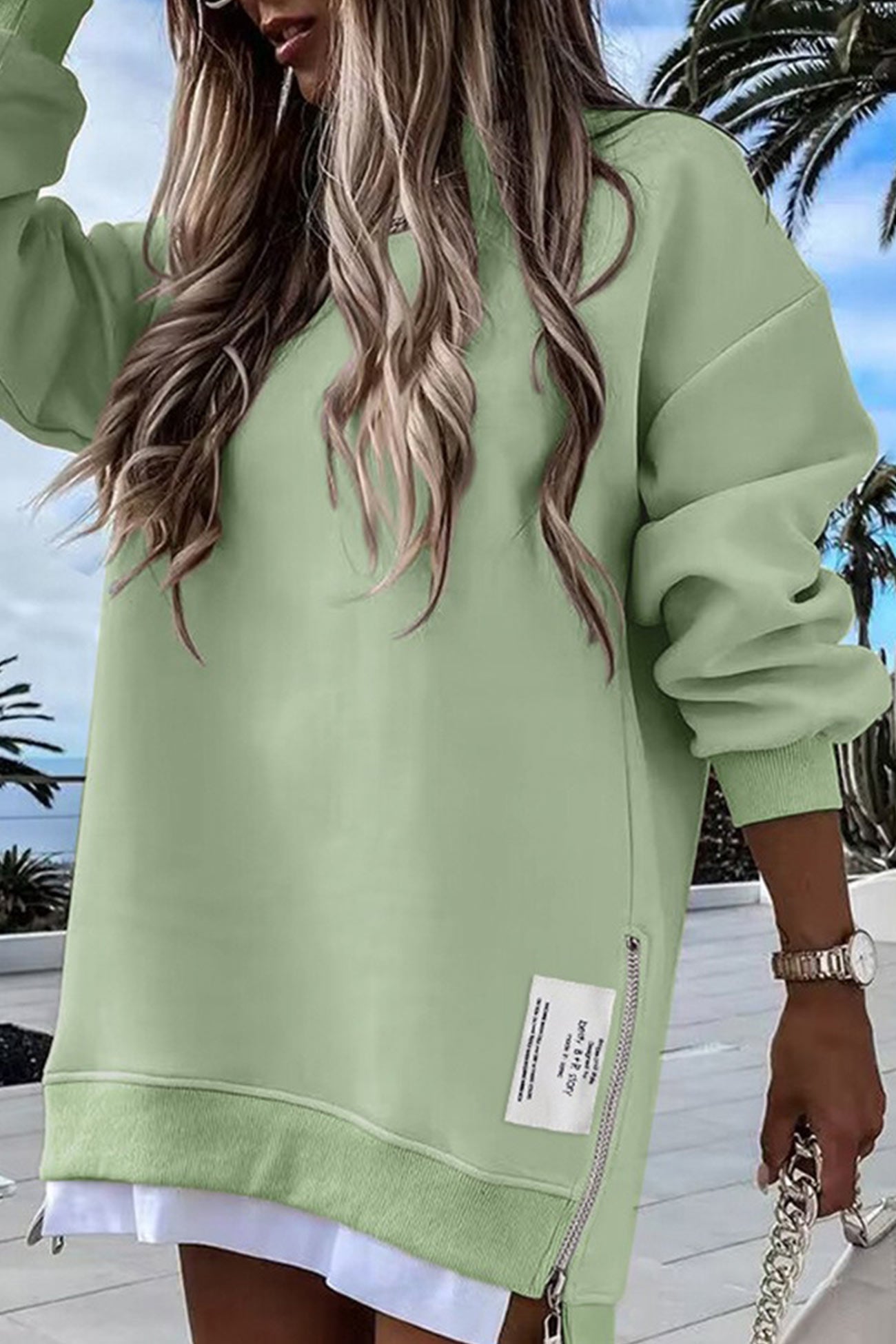 Zip up Slit Hem Fake Two piece Sweater