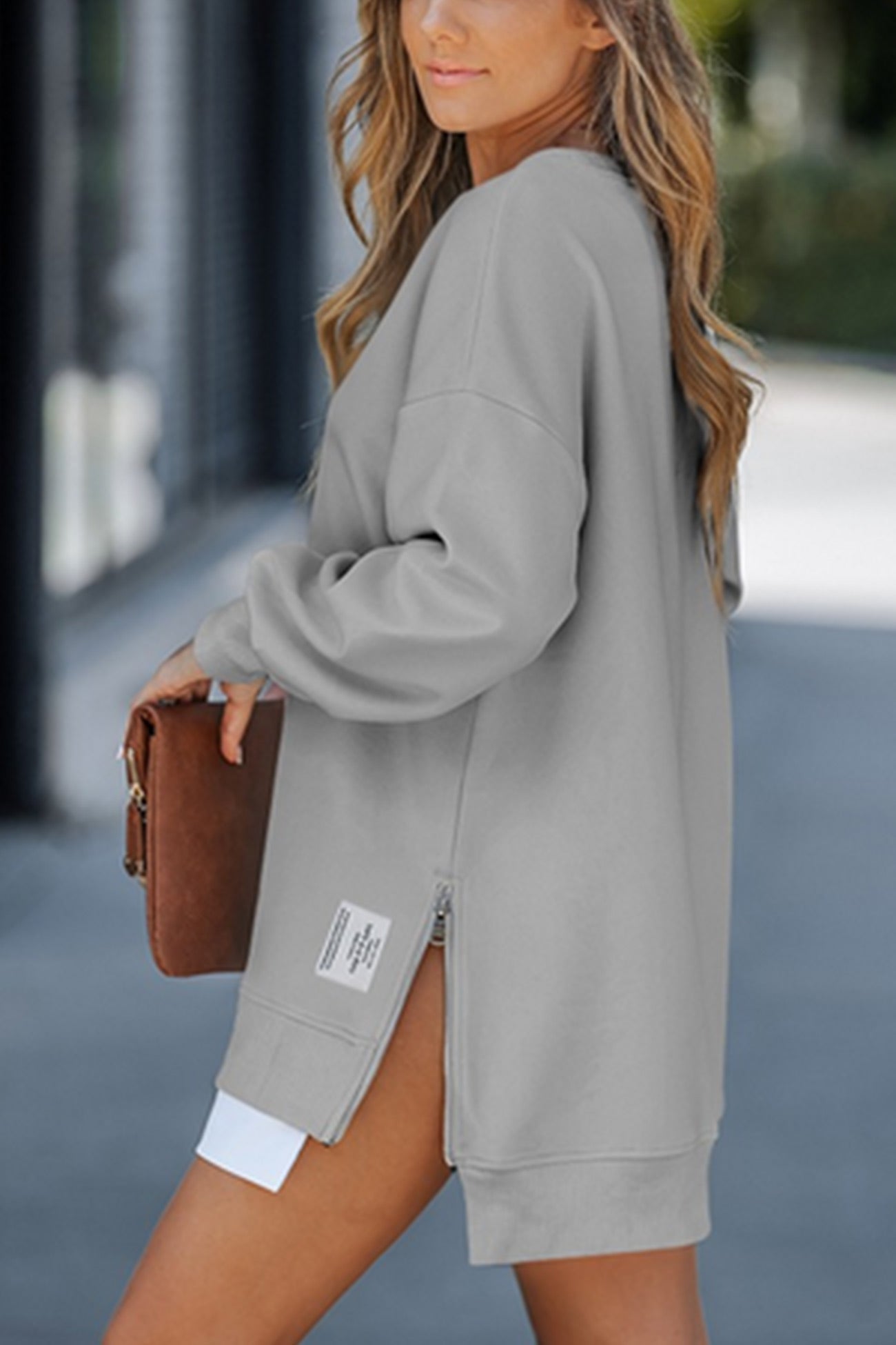 Zip up Slit Hem Fake Two piece Sweater