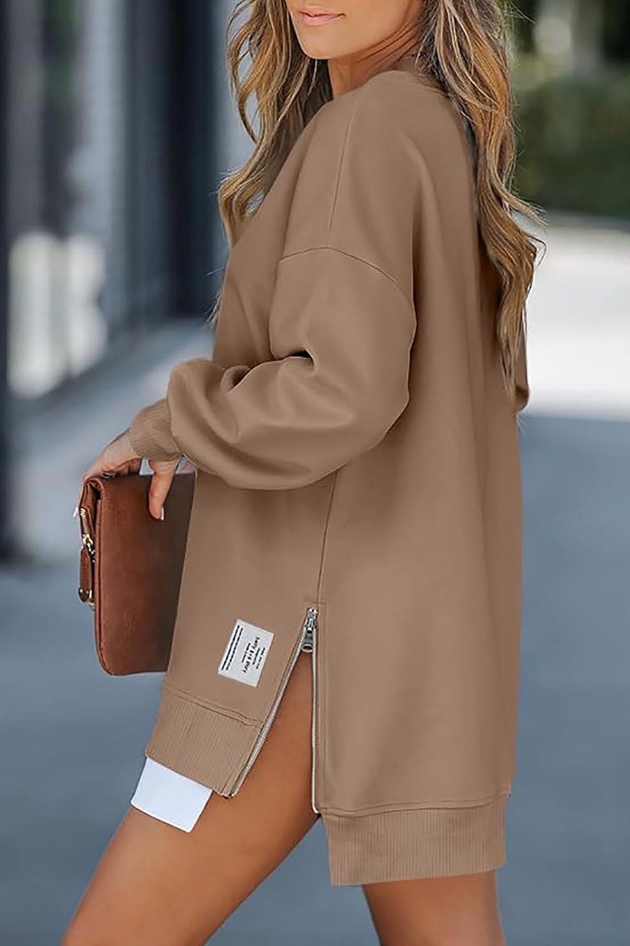 Zip up Slit Hem Fake Two piece Sweater
