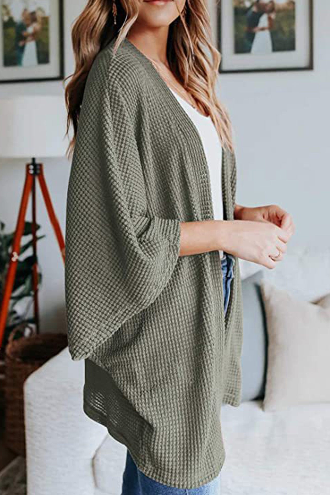 Solid Half Sleeve Wrap Cardigan