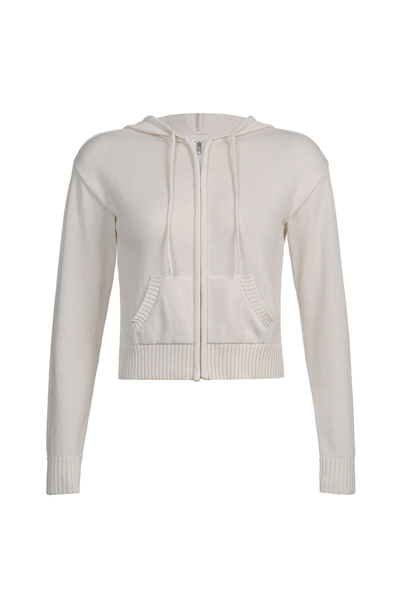 Solid Color Hooded Pocket Zip Up Cardigan