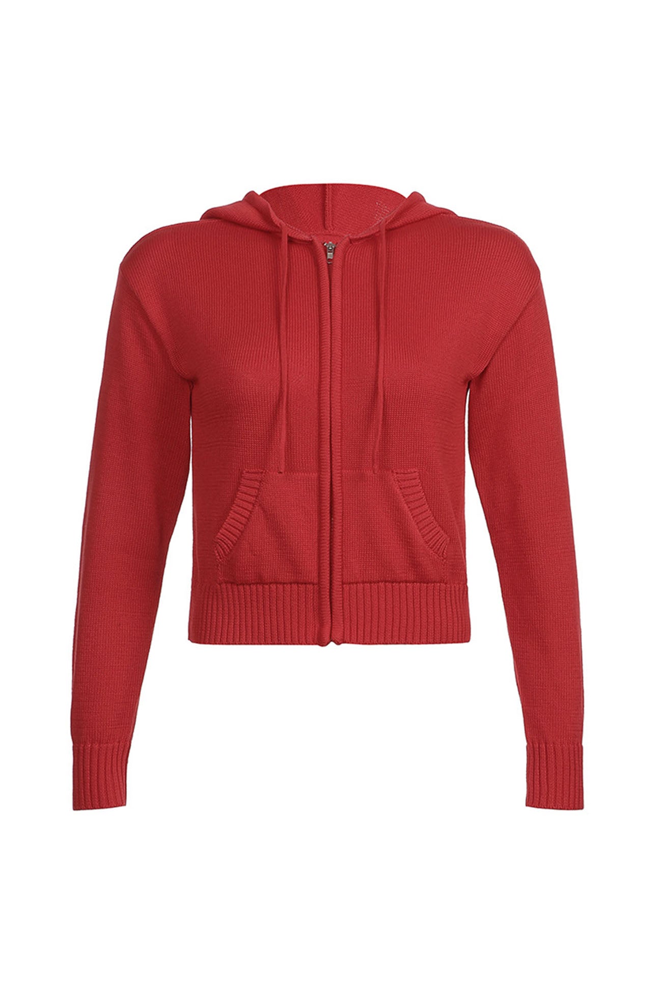 Solid Color Hooded Pocket Zip Up Cardigan