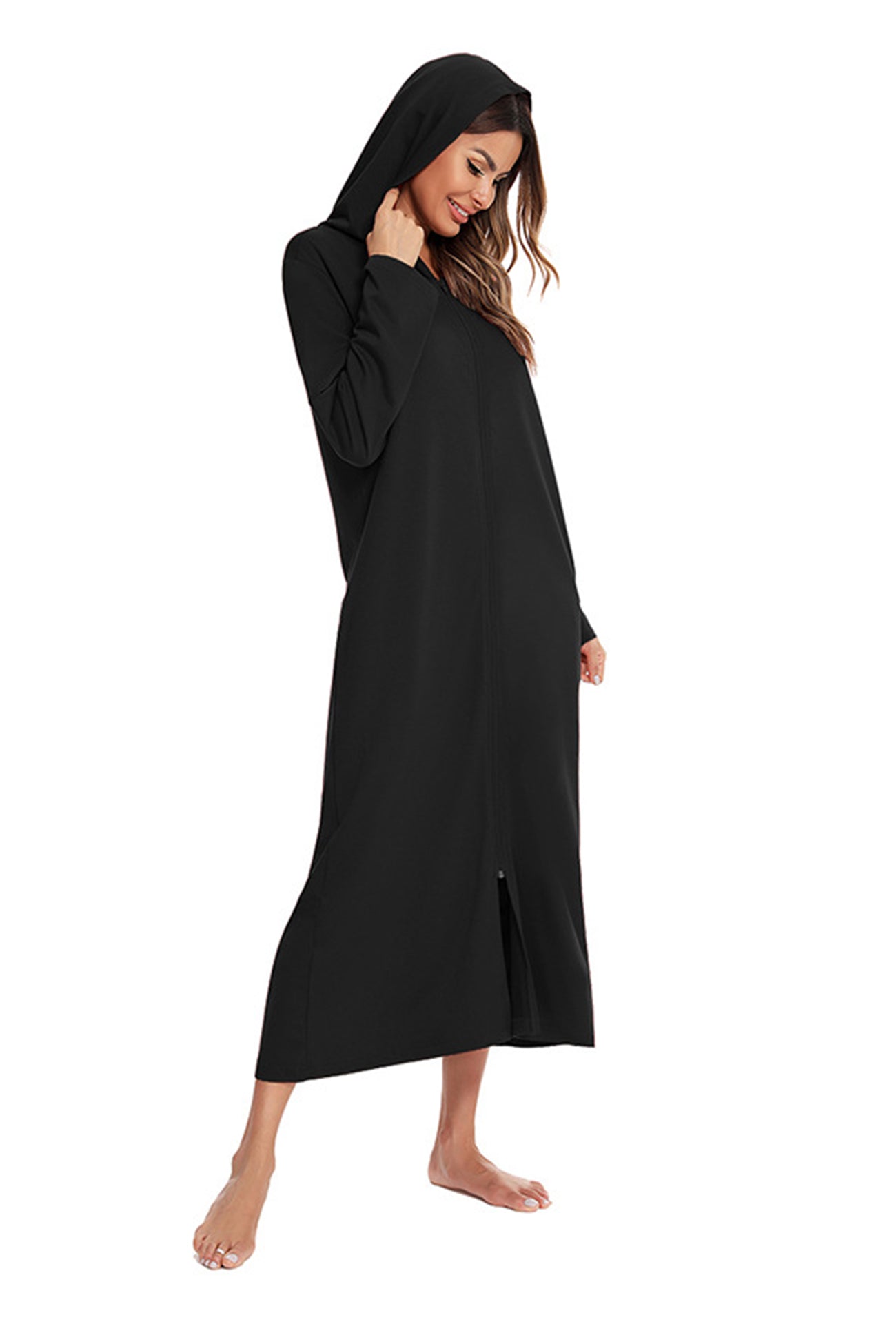 Cotton Long Sleeve Zip-up Hooded Cardigan