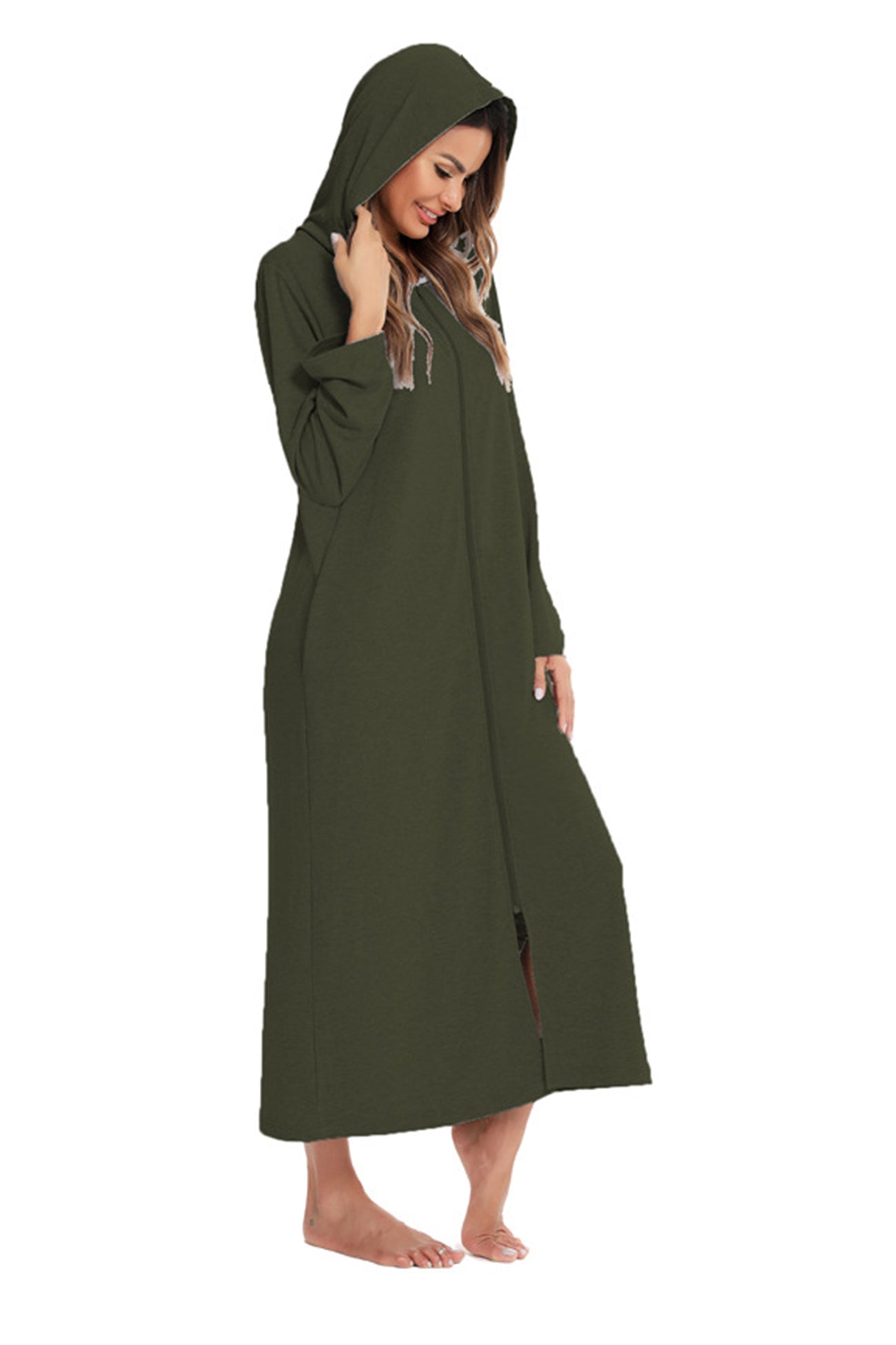 Cotton Long Sleeve Zip-up Hooded Cardigan