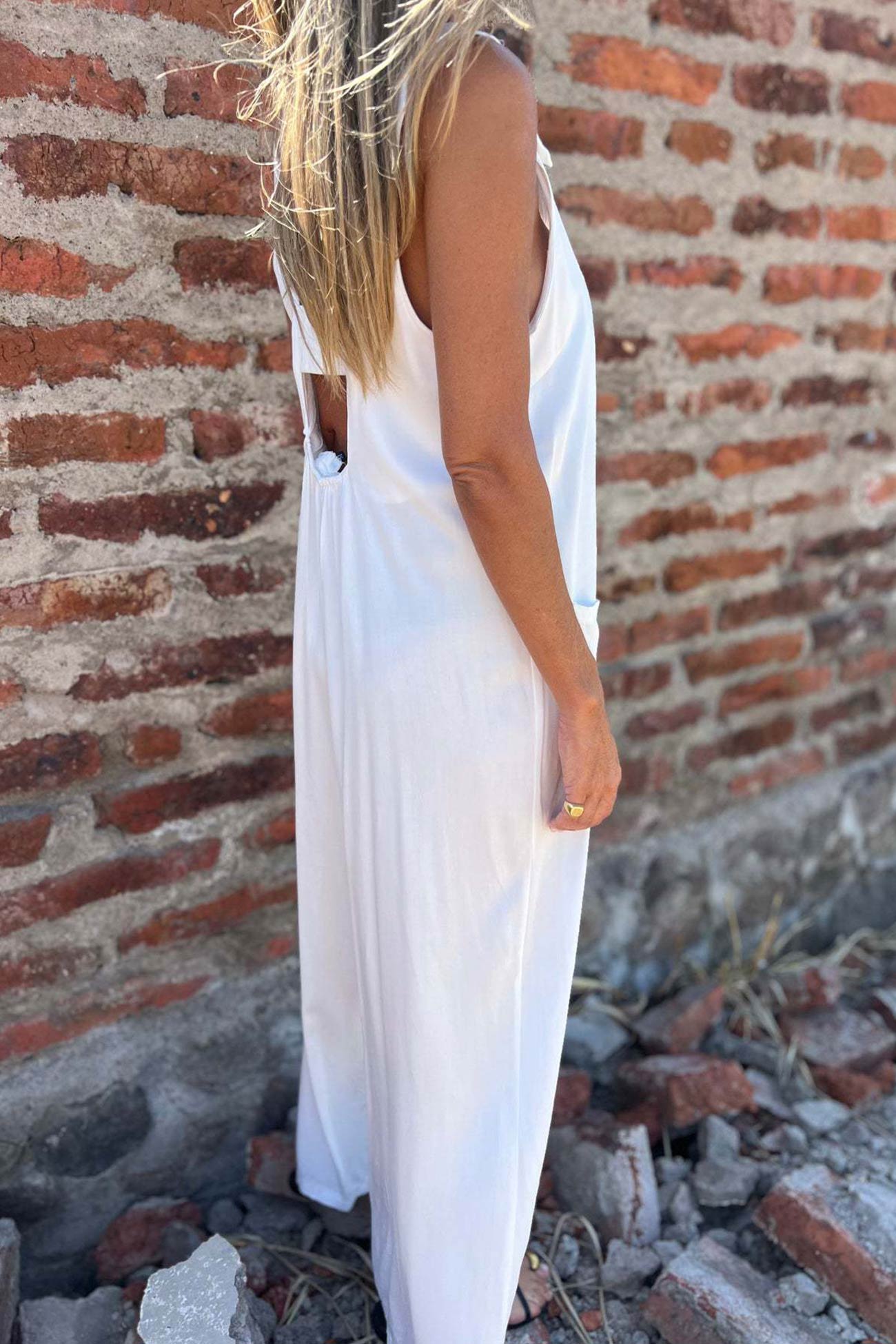 Button Closure Backless Loose Overalls Jumpsuit