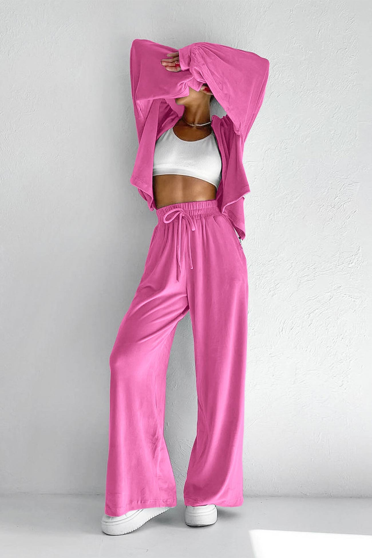 Velvet Hooded Zipper Two Piece Sweatpants Set
