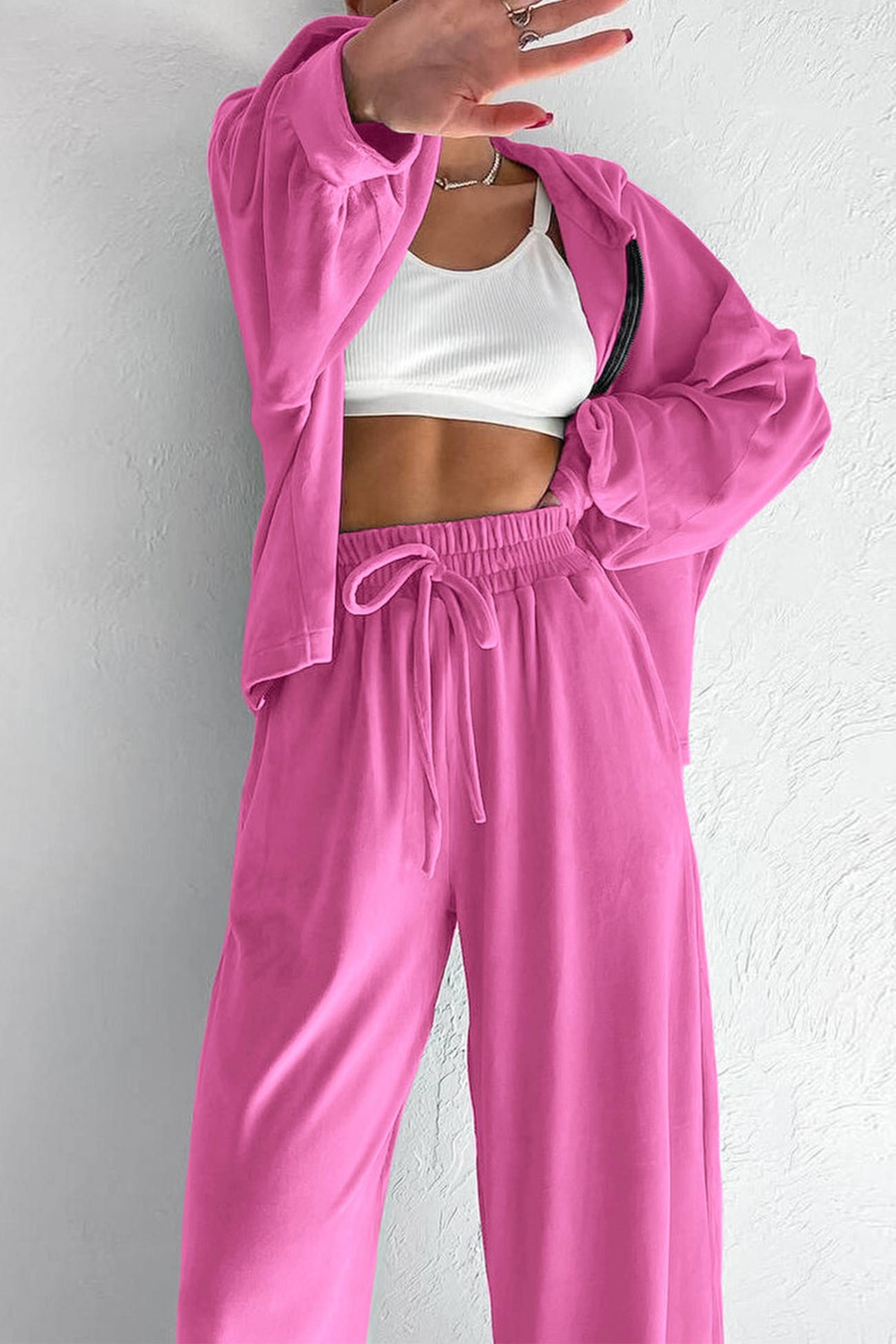 Velvet Hooded Zipper Two Piece Sweatpants Set