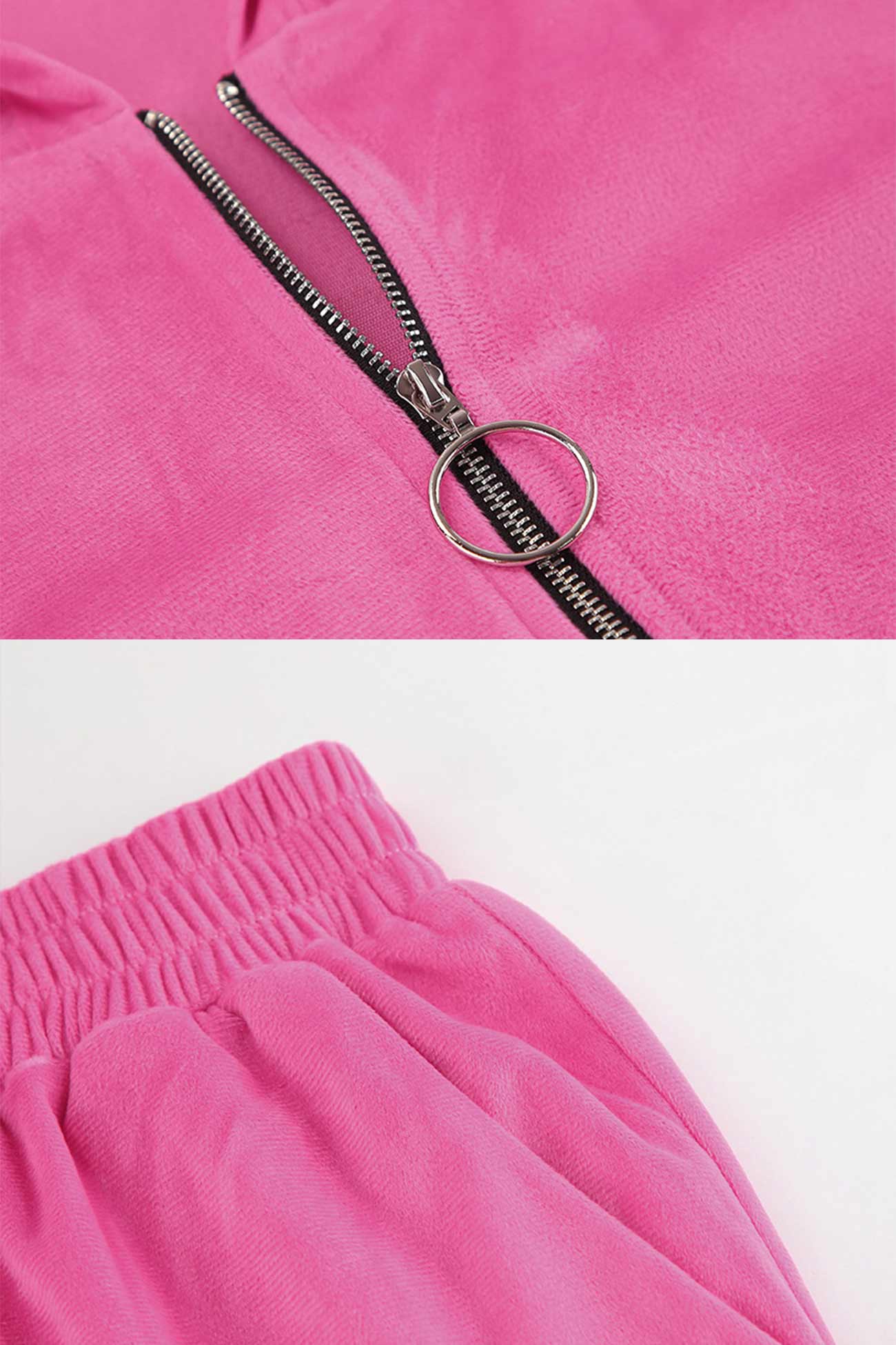 Velvet Hooded Zipper Two Piece Sweatpants Set