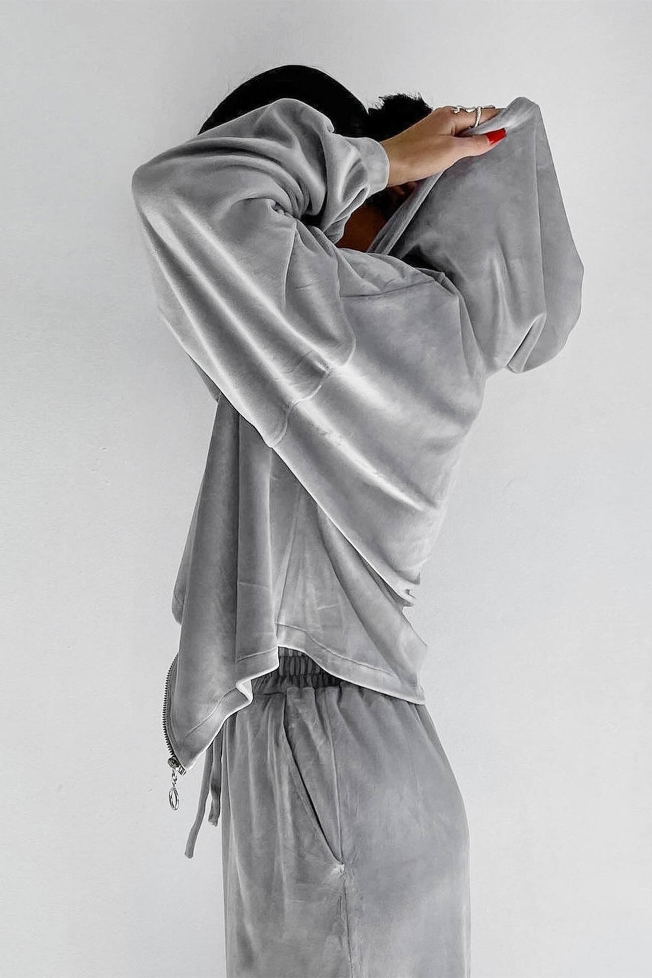 Velvet Hooded Zipper Two Piece Sweatpants Set