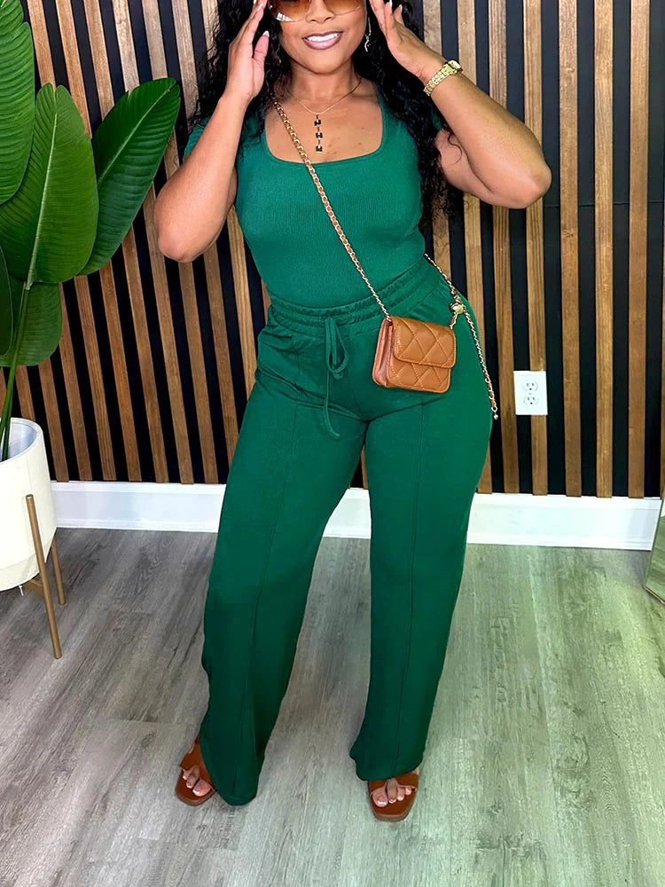 Square Neck Top & Wide Pants Set