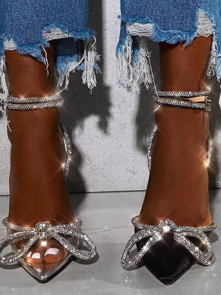 Rhinestone Bowknot Heel Pumps